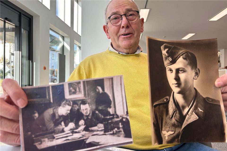 Klemens Osterholt (73) mit zeitgenössischen Bildern seines Halbbruders Erwin, der als Soldat der Wehrmacht 1945 ums Leben kam.