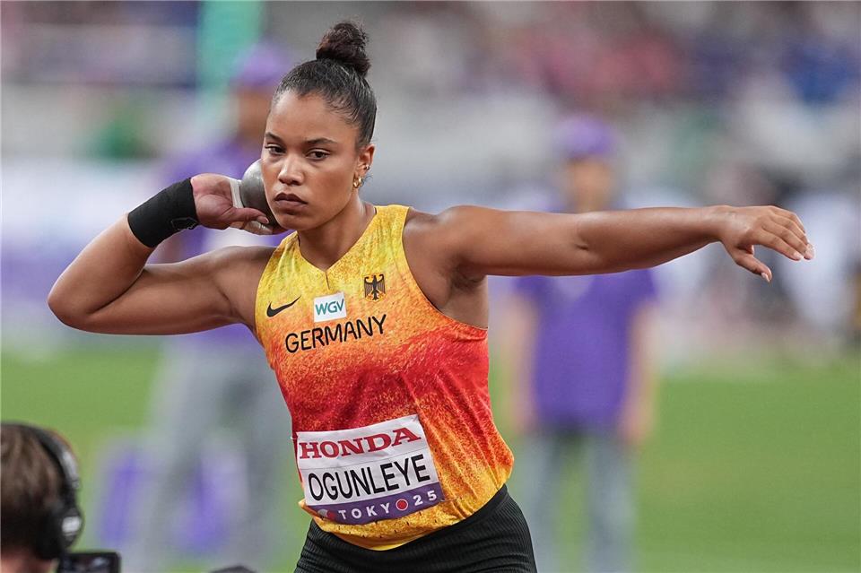 Kugelstoß-Olympiasiegerin Yemisi Ogunleye musste sich bei der WM mit Platz sechs zufriedengeben.Michael Kappeler/dpa