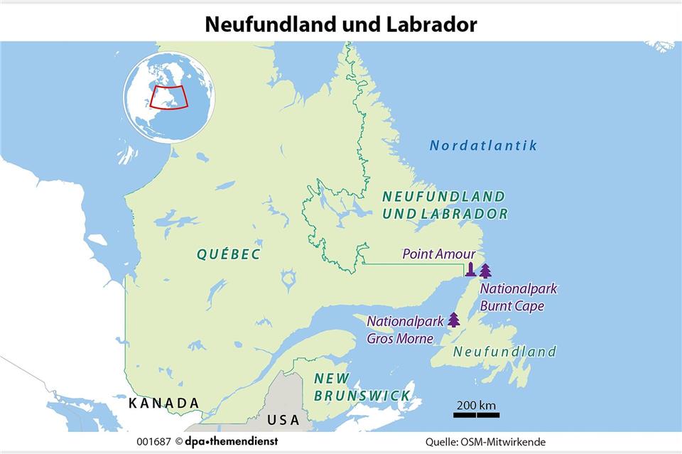 Landschaften sind ein Grund, warum wir reisen. In der wilden Natur von Neufundland und Labrador öffnen sich Bilderbücher der Geologie, rauben Eisberge den Atem. Und hinterlassen ein bleibendes Gefühl.dpa-infografik/dpa-tmn