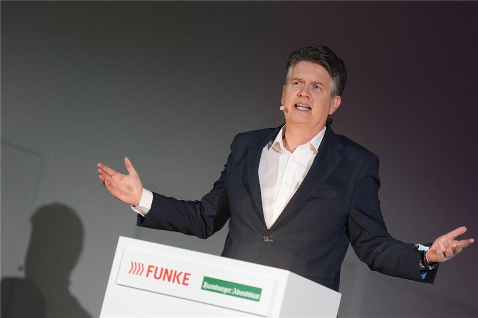 Lars Haider, Chefredakteur des „Hamburger Abendblattes“ spricht auf dem Neujahrsempfang. Marcus Brandt/dpa