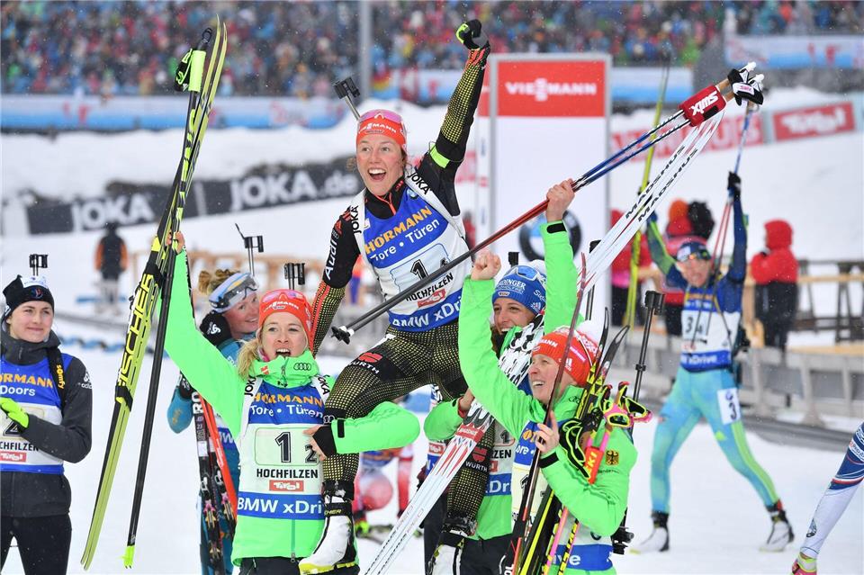 Laura Dahlmeier (M) war der große Star im deutschen Team. (Archivbild)picture alliance / Martin Schutt/dpa