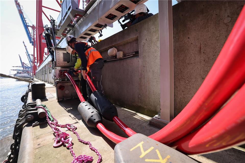 Laut einer Studie im Auftrag der Umweltorganisation Nabu sind LNG-Containerschiffe ein Problem bei der emissionsfreien Landstromversorgung in den Häfen. (Archivbild)Christian Charisius/dpa