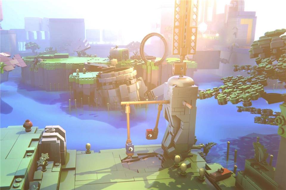 „Lego Voyagers“ bricht mit der Tradition der Lego-Spiele: Anstelle von Minifiguren übernimmt man die Kontrolle über zwei lebendige Legosteine, einen roten und einen blauen.Light Brick Studio/Annapurna Interactive/dpa-tmn