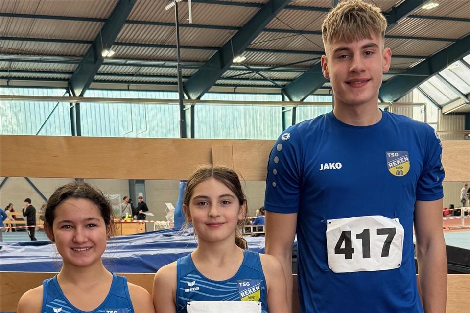 Legten in Münster einen starken Jahresauftakt hin: (von links) Luisa Pytka, Mia Bruns und Lukas Bruns von der TSG Reken.