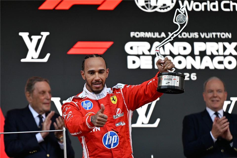 Lewis Hamilton stellte in Monaco den Podiumsrekord von Ayrton Senna ein. Philippe Magoni/AP/dpa