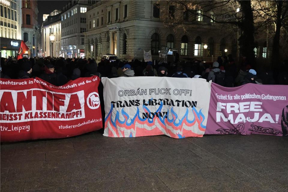 Linke Kundgebung im Stadtzentrum von Leipzig.Sebastian Willnow/dpa