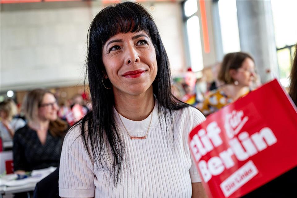 Linken-Spitzenkandidatin Elif Eralp möchte den Regierenden Bürgermeister Kai Wegner von der CDU ablösen. Fabian Sommer/dpa