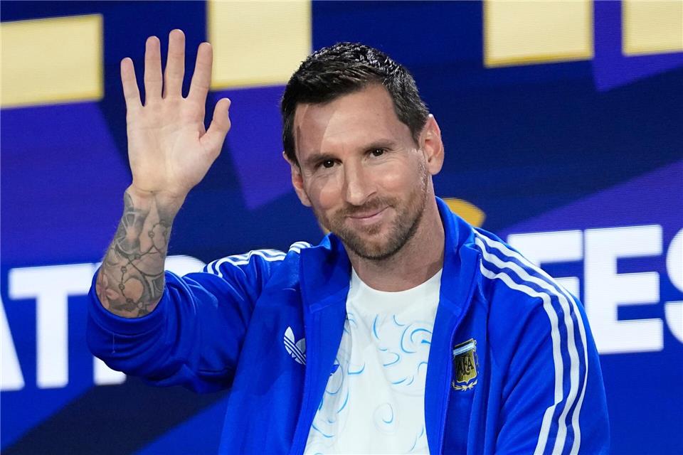 Lionel Messi bei einem Medientermin vor dem WM-Finale.Frank Franklin II/AP/dpa