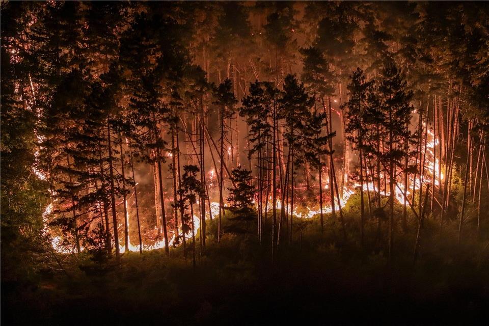 Luftaufnahmen zeigen einen Waldbrand am Gardasee.Jason Tschepljakow/dpa