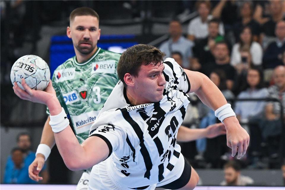 Lukas Laube erzielte die erste Führung für den THW Kiel. (Archivbild)Sven Hoppe/dpa