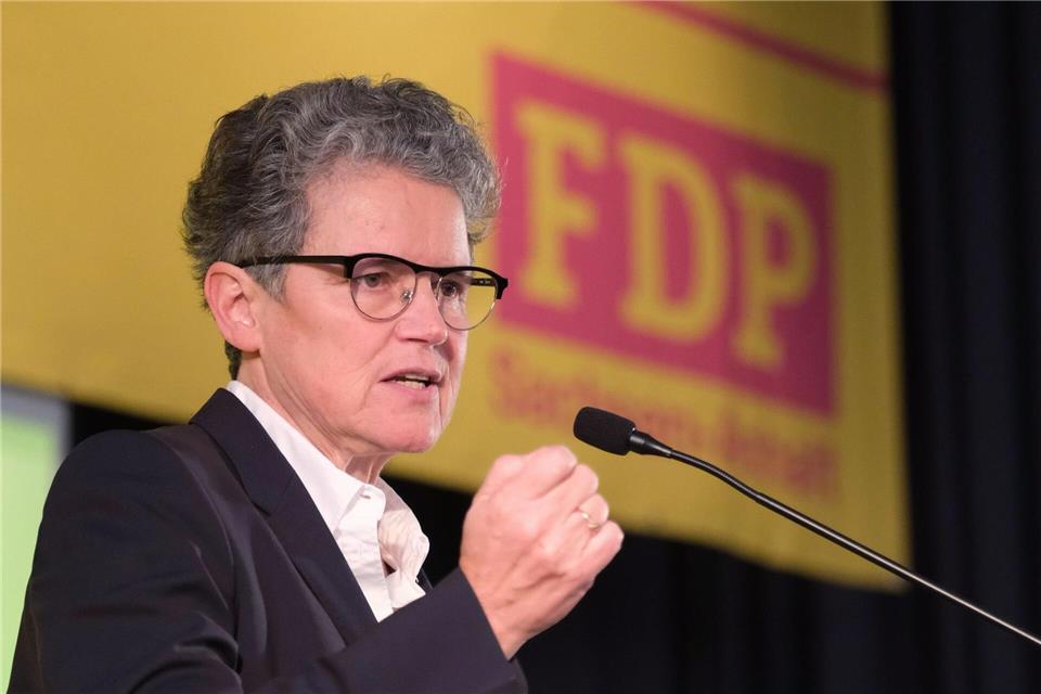 Lydia Hüskens: „Wir können alle jeden Tag ein bisschen Bundesvorsitzender sein.“Sebastian Willnow/dpa