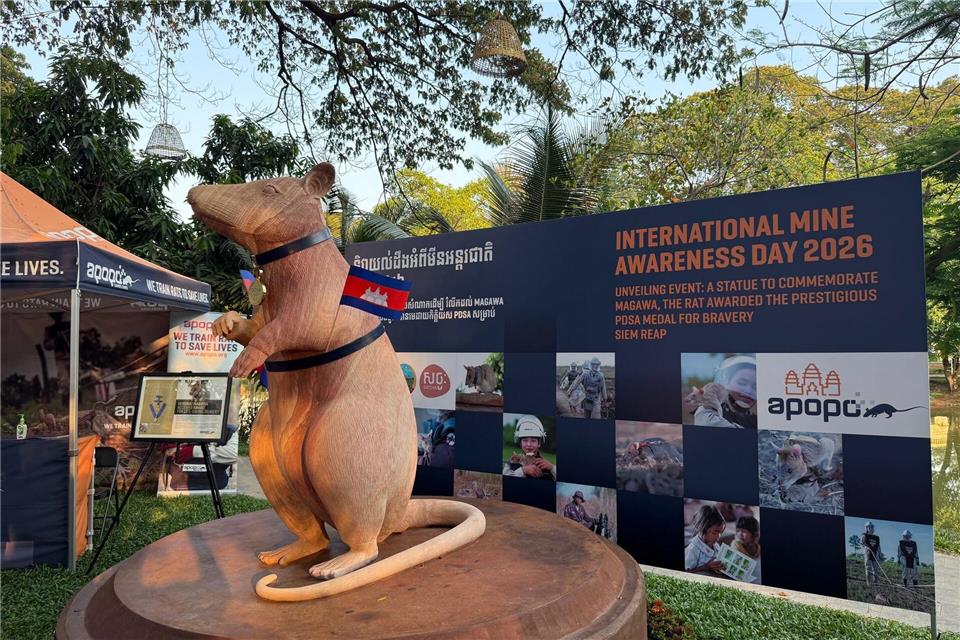 Magawas Denkmal steht im Zentrum der Kleinstadt Siem Reap. Carola Frentzen/dpa