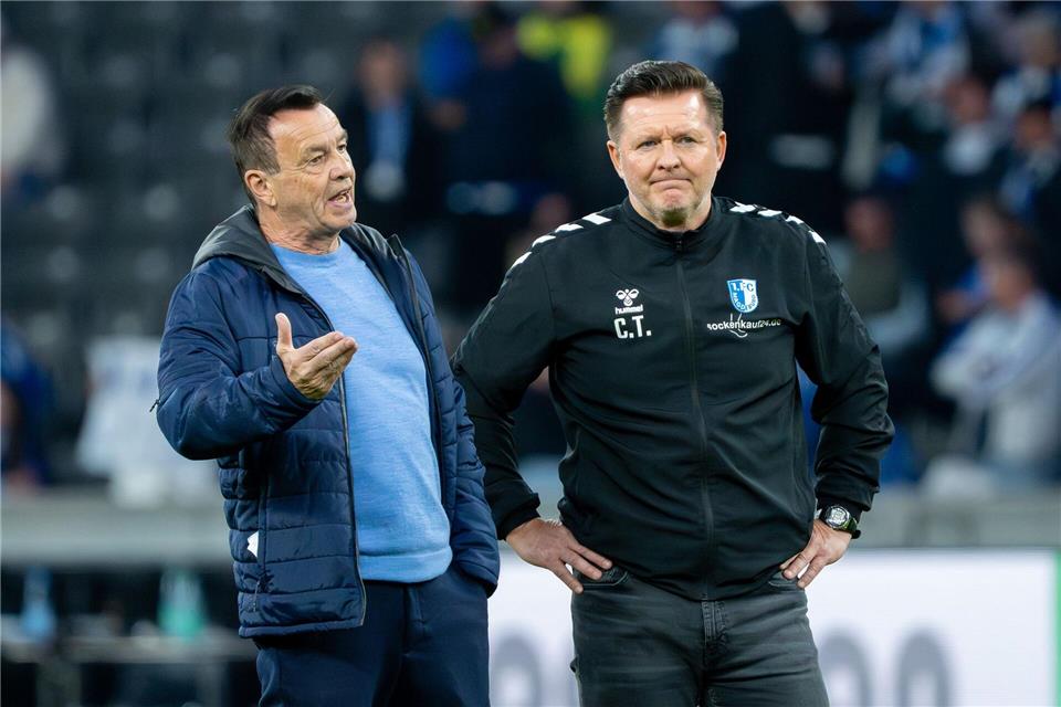 Magdeburger Erfolgsduo: Geschäftsführer Sport Otmar Schork (l) und Cheftrainer Christian Titz (r)Soeren Stache/dpa