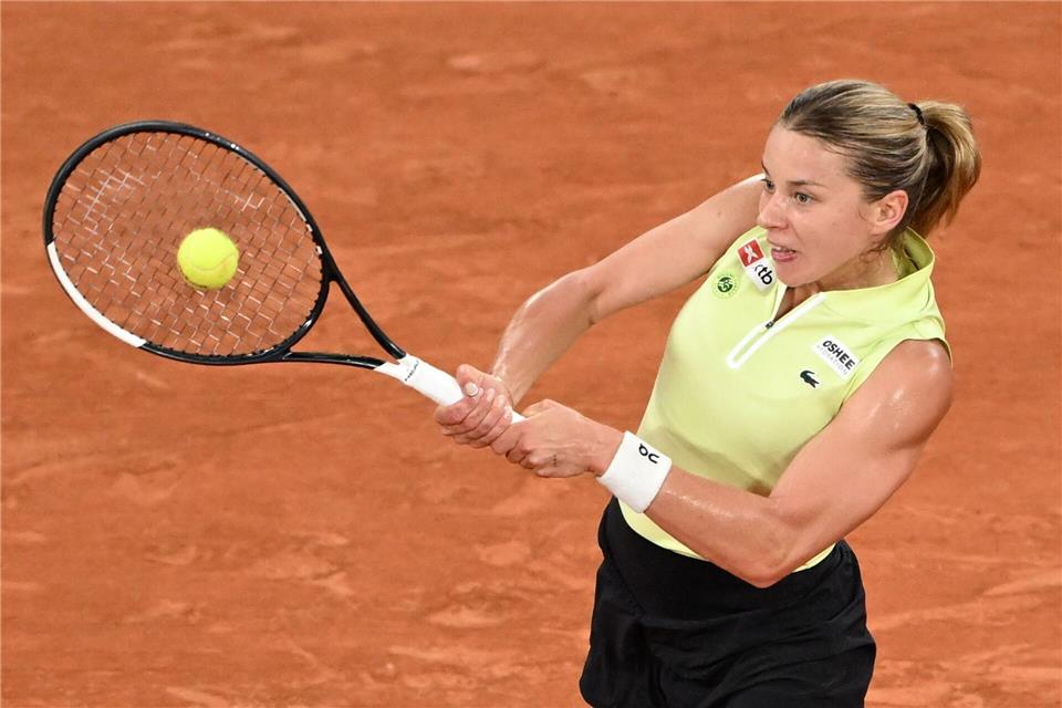 Maja Chwalinska bei einem Rückhandschlag.Emma Da Silva/AP/dpa