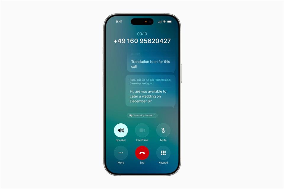 Mal sehen, wie das in der Praxis funktioniert: iOS 26 soll auch Sprachanrufe live übersetzen können - mit Texteinblendungen.Apple Inc./dpa-tmn