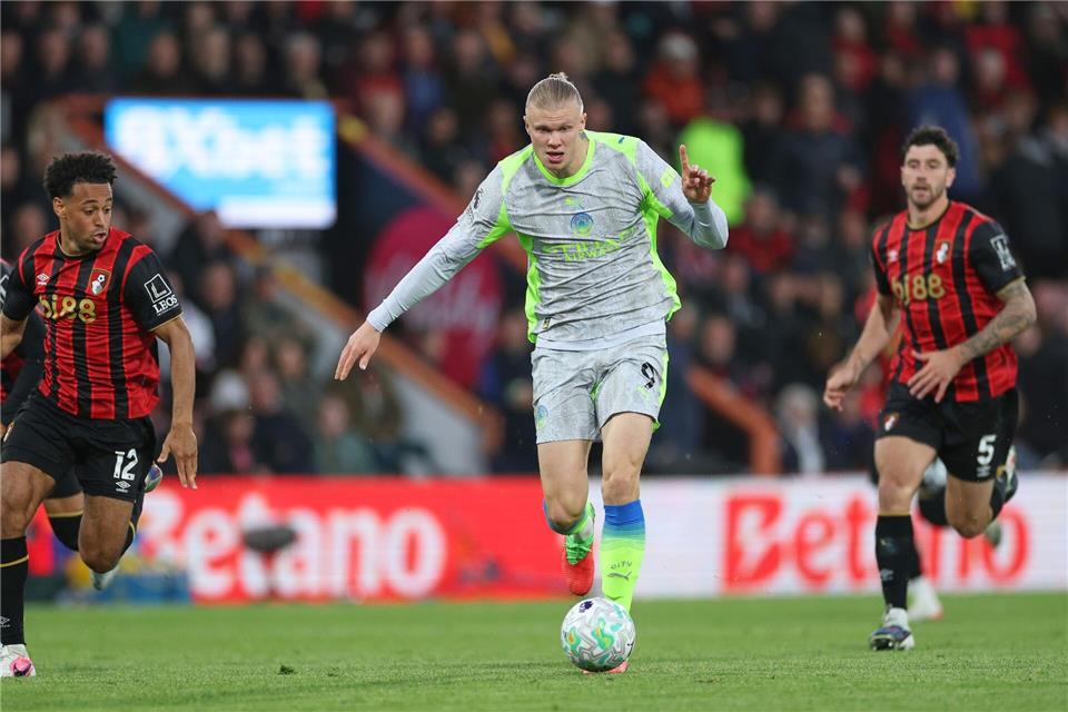 Man-City-Stürmer Erling Haaland blieb beim AFC Bournemouth glücklos.Ian Walton/AP/dpa