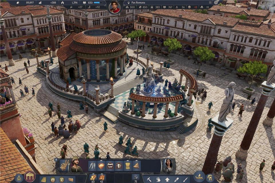 Man hat viel Freiraum, die eigene Hauptinsel nicht nur funktional, sondern auch hübsch zu gestalten - mit Ornamenten, Plätzen und römischen Statuen.Ubisoft/dpa-tmn