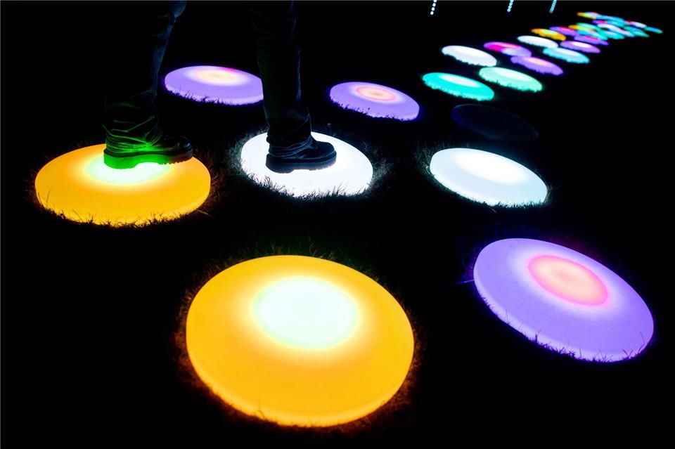 Manche Lichtinstallationen im Park sind sogar begehbar. Hauke-Christian Dittrich/dpa