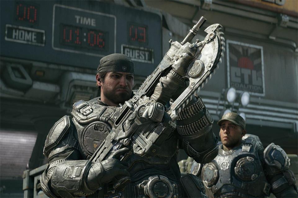 Marcus mit Lancer: Diese Schnellfeuerwaffen-Kettensägen-Kombi prägt alle „Gears of War“-Teile.The Coalition/Xbox Game Studios/dpa-tmn