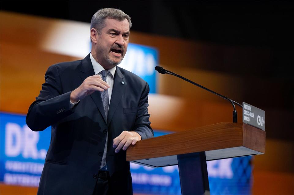 Markus Söder bekennt sich auf dem CSU-Parteitag zu Israel.Sven Hoppe/dpa