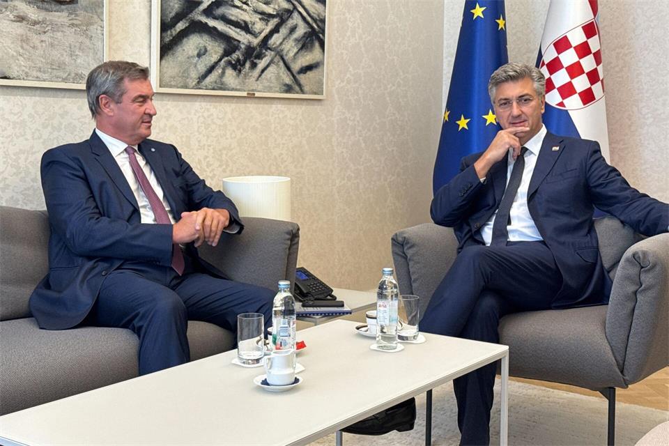 Markus Söder trifft in Zagreb den kroatischen Premierminister Andrej Plenković.Christoph Trost/dpa