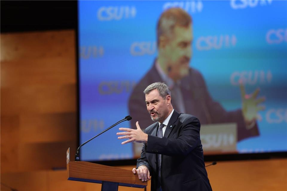 Markus Söder wählt auf dem CSU-Parteitag deutlich Worte.Karl-Josef Hildenbrand/dpa