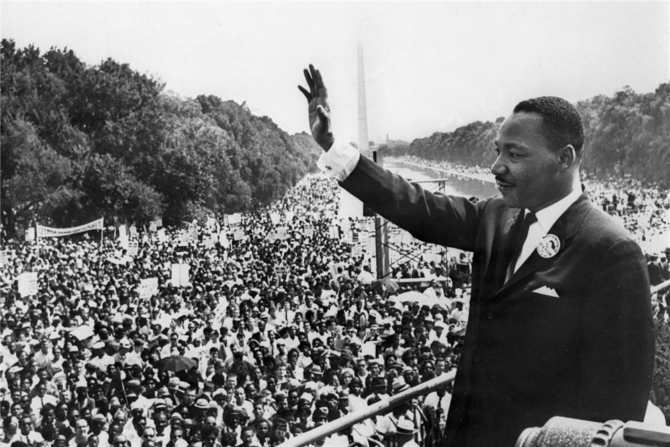 Martin Luther King Jr. am 28. August 1963 auf dem Lincoln Memorial: Der Bürgerrechtler hielt an diesem Tag seine berühmte Rede „I have a dream“.picture-alliance / dpa
