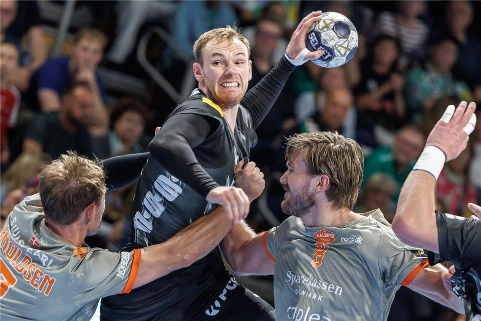 Mathias Gidsel freute vor allem die Geschlossenheit des Teams gegen AalborgAndreas Gora/dpa