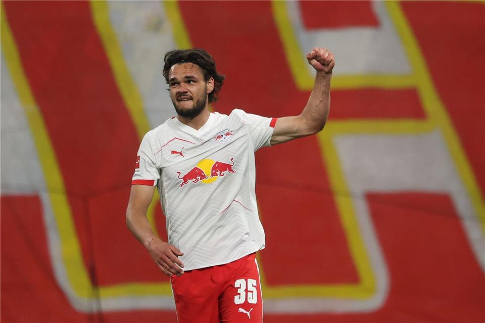 Max Finkgräfe erzielt gegen Union Berlin die Führung. Es war sein erstes Tor im RB-Trikot. Jan Woitas/dpa