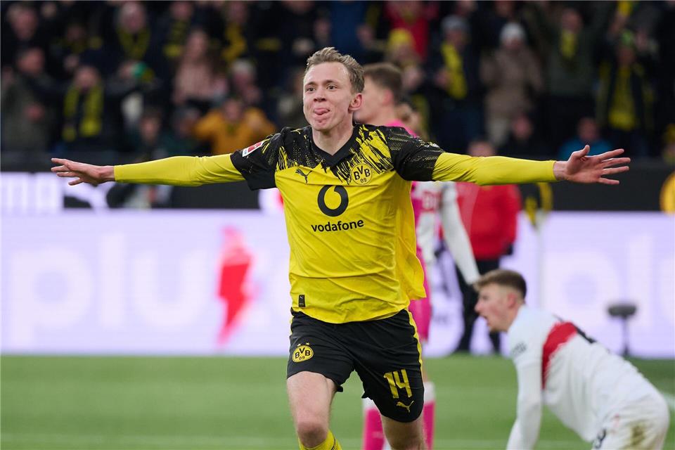 Maximilian Beier könnte im Pokal gegen Leverkusen wieder für Borussia Dortmund spielen. (Archivfoto)Bernd Thissen/dpa