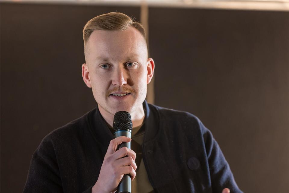 Maximilian Märkl, Sprecher der Identitären Bewegung Deutschland, trat kürzlich an der Seite von IB-Führungsfigur Martin Sellner in Brandenburg auf. Frank Hammerschmidt/dpa