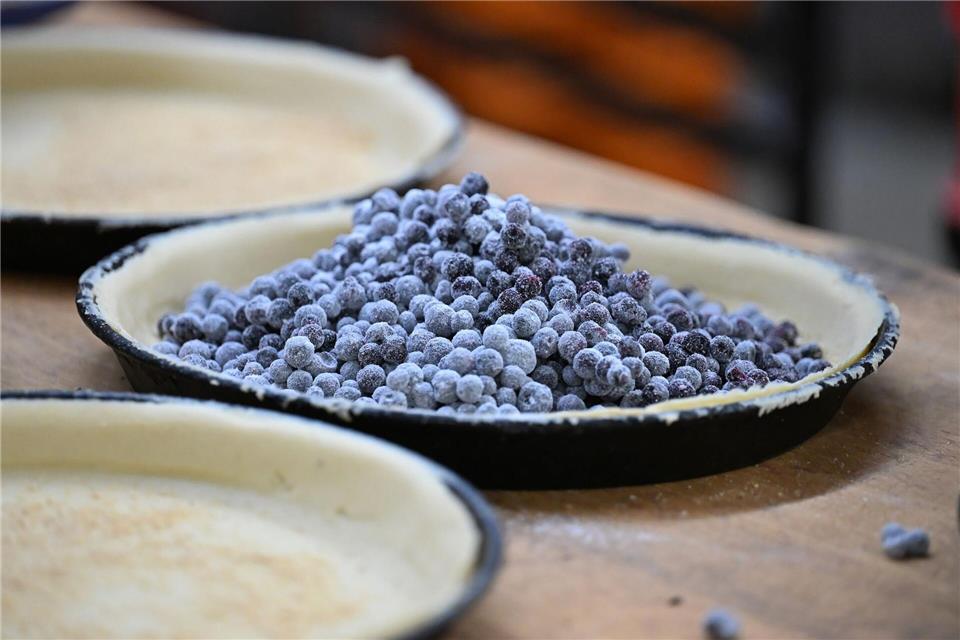 Mehrere Bleche solcher Blaubeerkuchen produziert Shapal jede Nacht. Michael Brandt/dpa