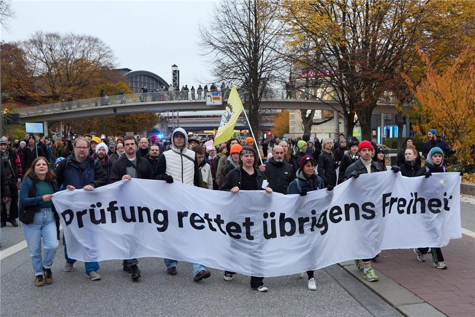 Mehrere Tausend Menschen haben sich in Hamburg für die Überprüfung rechtsextremer Parteien durch das Bundesverfassungsgericht starkgemacht.Georg Wendt/dpa