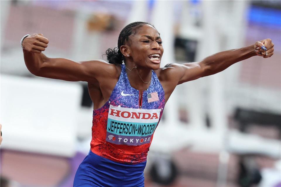 Melissa Jefferson-Wooden ist neue 100-Meter-Weltmeisterin.Oliver Weiken/dpa