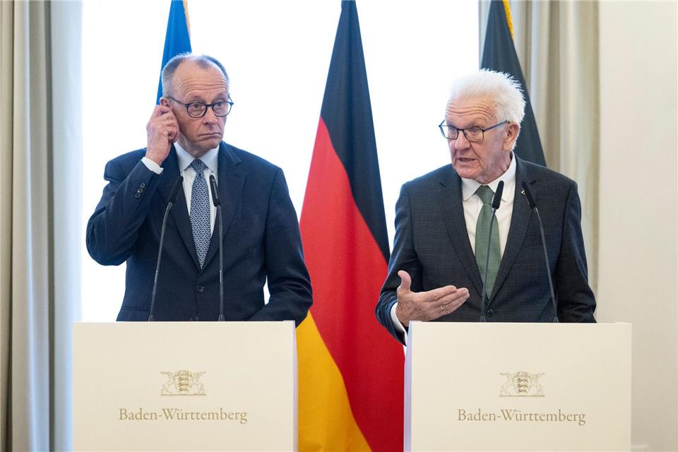 Merz und Kretschmann tauschten sich über Wirtschaft und Forschung. Marijan Murat/dpa