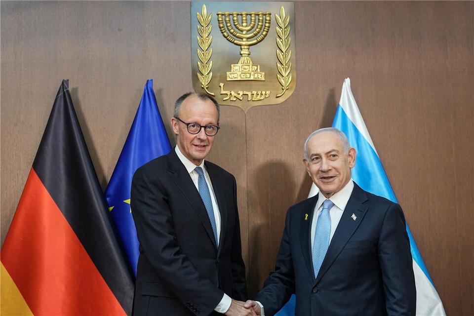 Merz und Netanjahu vor dem Gespräch im Regierungssitz.Michael Kappeler/dpa