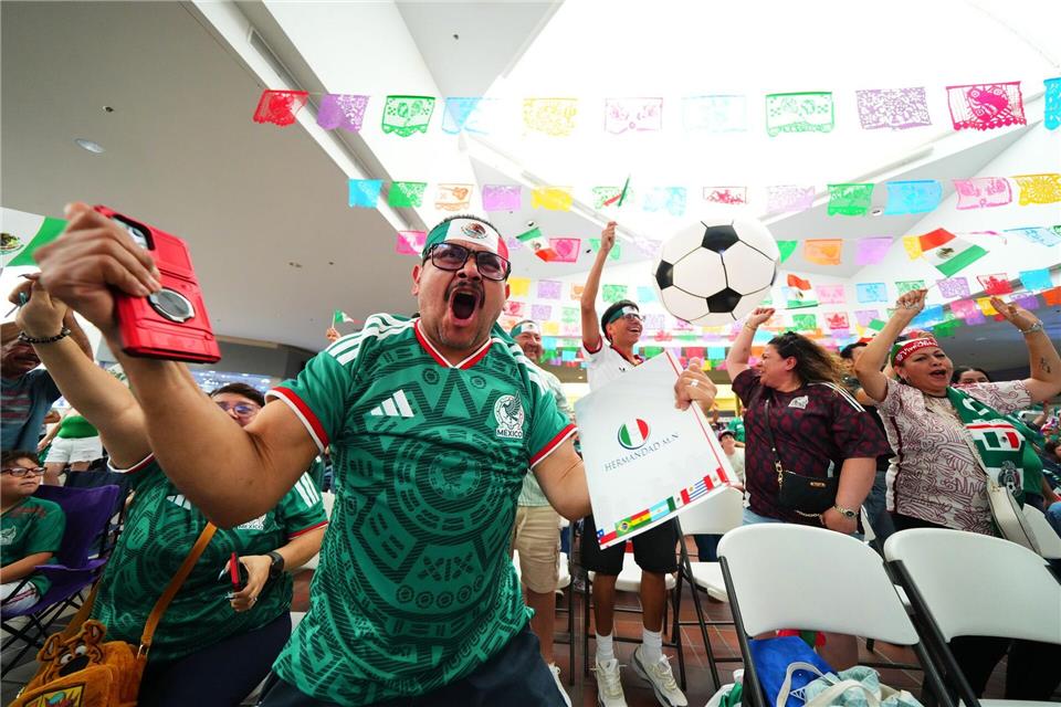 Mexikanische Fans freuen sich über das erste Tor.Julio Cortez/AP/dpa