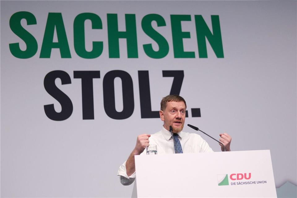 Michael Kretschmer bleibt CDU-Chef in Sachsen. Sebastian Willnow/dpa