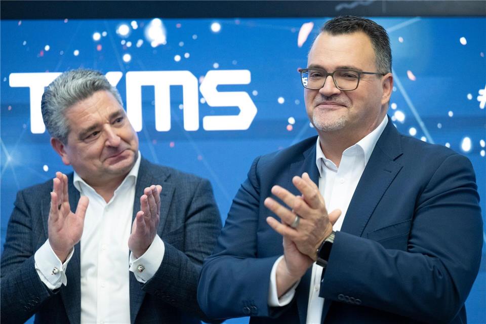 Marineschiffbauer TKMS legt fulminanten Börsenstart hin Miguel Lopez und Oliver Burkhard sind die Väter des TKMS-Börsengangs. Boris Roessler/dpa