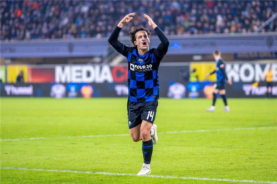 Mika Baur brachte die Paderborner mit dem 1:2-Anschlusstreffer zurück ins Spiel.David Inderlied/dpa