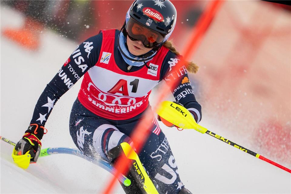 Mikaela Shiffrin feierte im Slalom von Semmering ihren 106. Weltcup-Sieg.Georg Hochmuth/APA/dpa