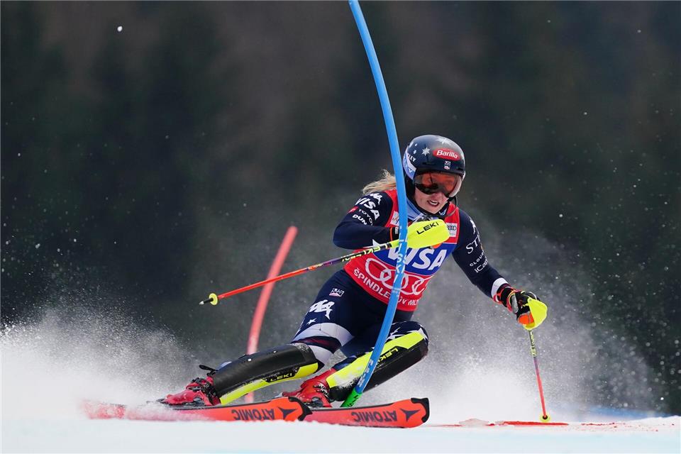 Mikaela Shiffrin in Aktion.Pier Marco Tacca/AP/dpa