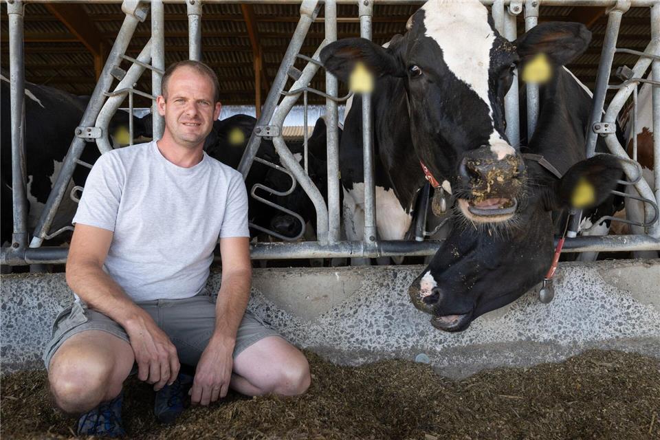 Milchbauer Marcus Geck hält auf seinem Hof 75 in Butzbach-Nieder-Weisel Milchkühe.Boris Roessler/dpa