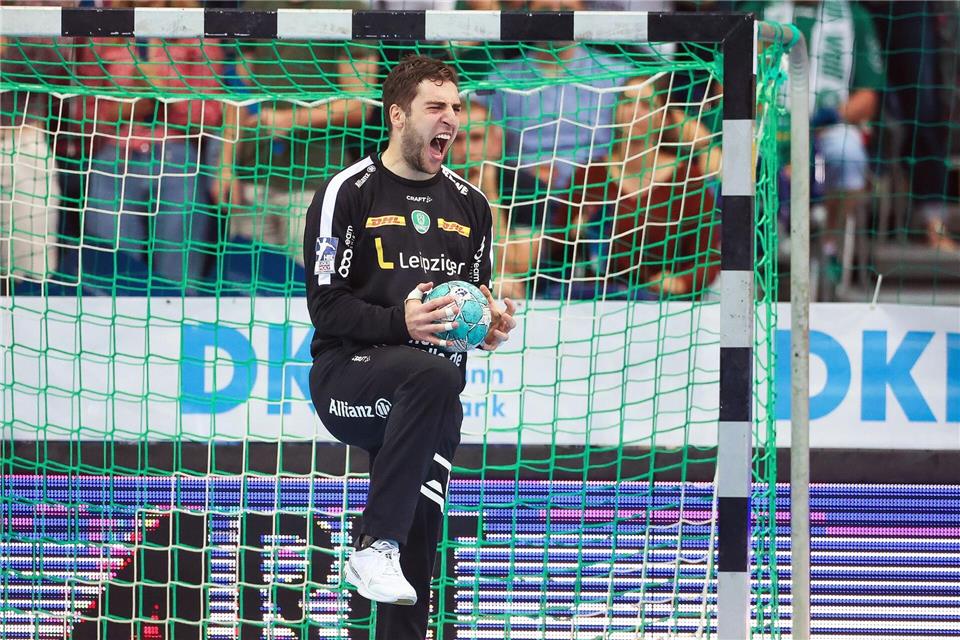 Mit 15 Paraden überragte Domenico Ebner beim Bundesliga-Auswärtsspiel des SC DHfK Leipzig in Göppingen. (Archivbild)Jan Woitas/dpa