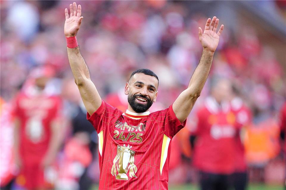Liverpool feiert Meisterschaft und Klopp-Nachfolger Slot Mit 28 Toren hat Mohamed Salah großen Anteil an Liverpools Meistertitel. Peter Byrne/PA Wire/dpa