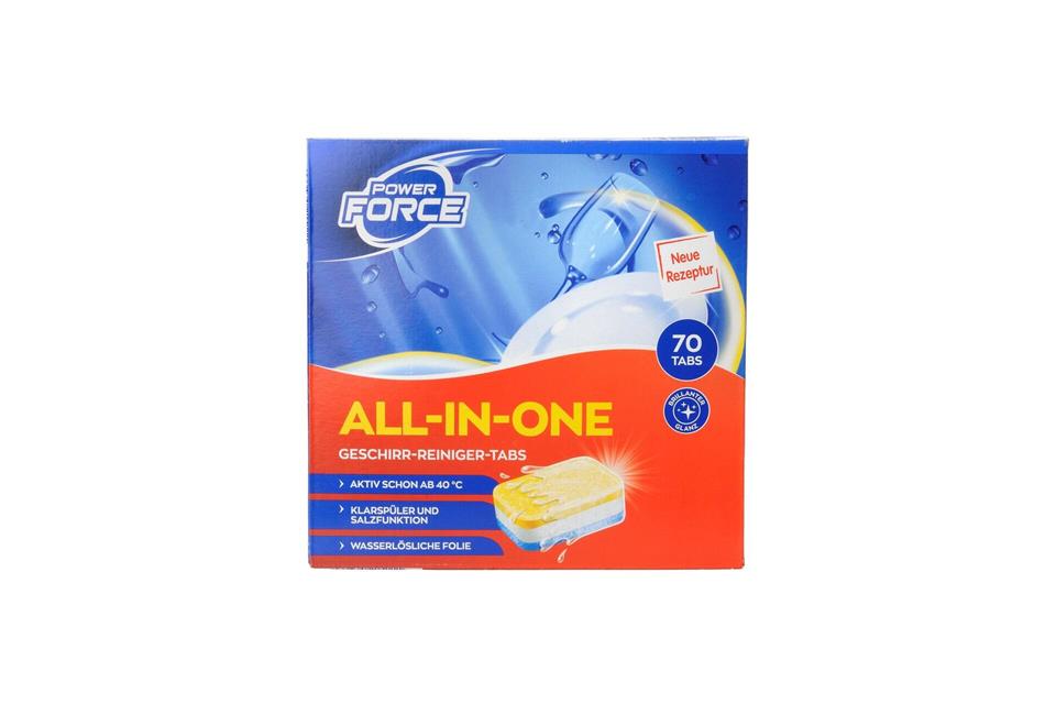 Mit „Gut“ bewertet wurden die Geschirr-Reiniger-Tabs „Power Force All-in-One“ von Aldi (Note 2,1).Ralph Kaiser/Stiftung Warentest/dpa-tmn