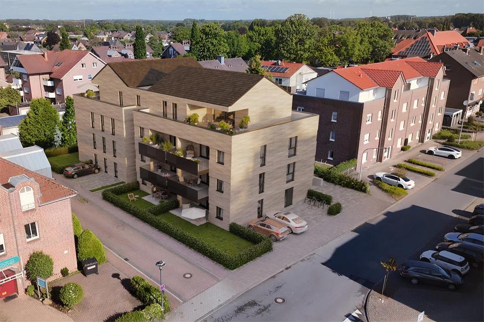 Mit Hilfe von Künstlicher Intelligenz hat die Firma SZ-Bau den Neubau bereits animiert. Rechts im Bild verläuft schräg die Johann-Walling-Straße.