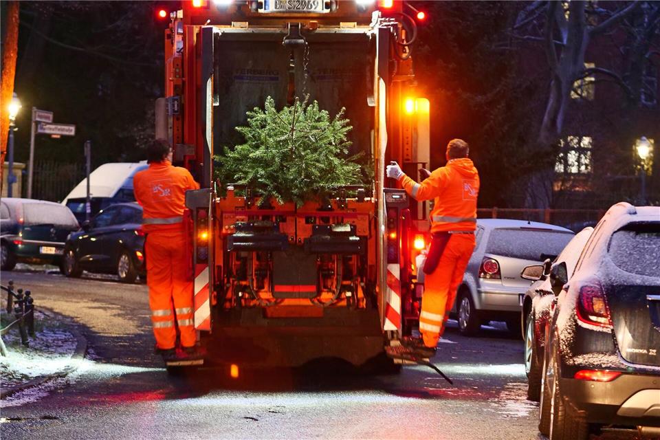 Mit dem Weihnachtsbaum-Entdecker-Service will die BSR die letzten Bäume entsorgen. (Symbolbild)Wolfram Steinberg/dpa