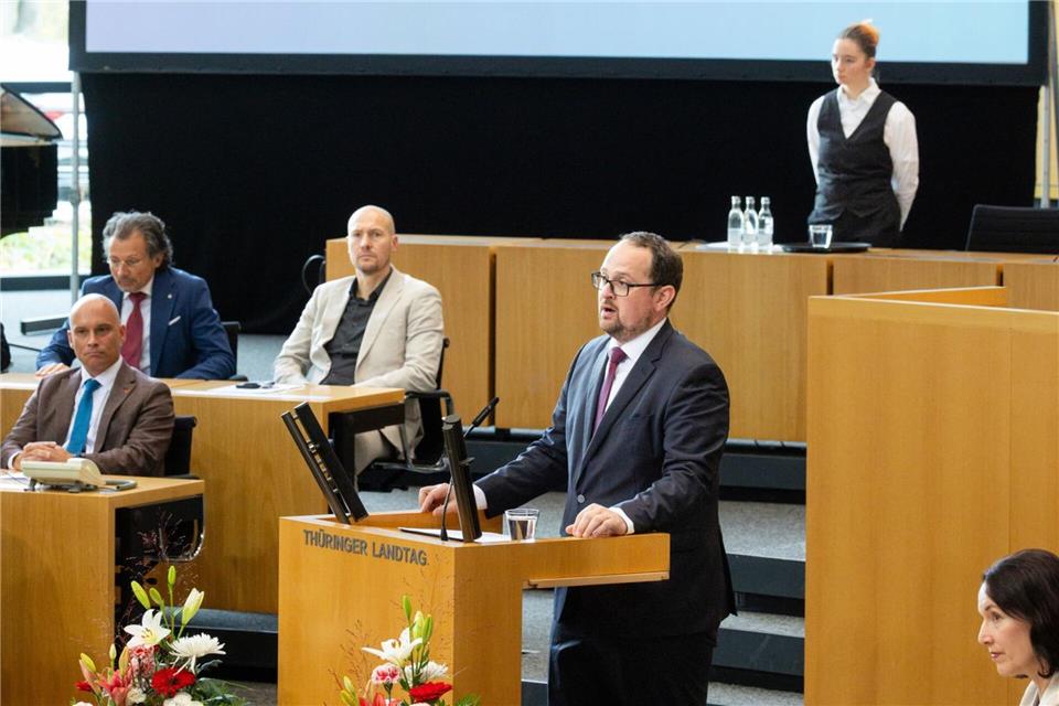 Landtagspräsident ruft zur Verteidigung der Demokratie auf  Mit einem Festakt in Erfurt wurde das Jubiläum 35 Jahre Thüringer Landtag gewürdigt.Michael Reichel/dpa