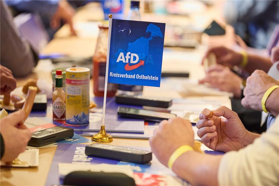 Mitglieder der AfD sitzen beim Landesparteitag der AfD Schleswig-Holstein im Bürgerhaus an ihren Plätzen.Georg Wendt/dpa